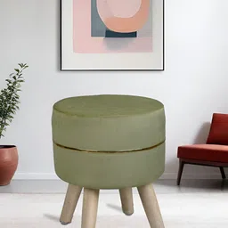 CDI Green Round Ottoman With Wooden Legs-image-95