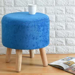 PRESTO Blue & Beige Wooden Stool Ottoman-35