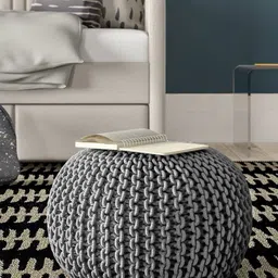 RIANCE CREATIONS Grey Knitted Cotton Bamboo Ottoman-37