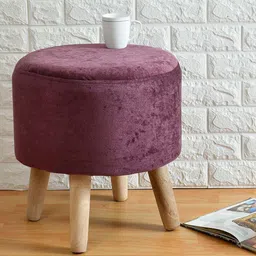 PRESTO Purple & Beige Wooden Stool Round Ottomans-5