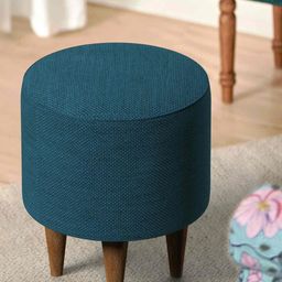 Chumbak French Pouffe Blue Round Ottoman-51