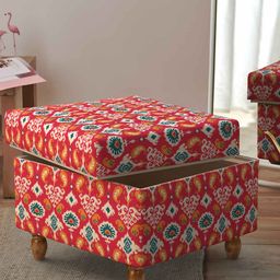 Chumbak Red & Blue Ikkat Printed Rectangular Ottoman-54