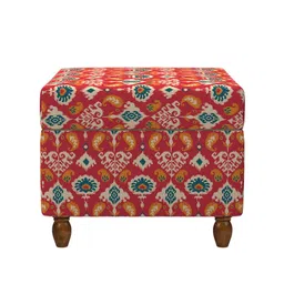Chumbak Red & Blue Ikkat Printed Rectangular Ottoman image 5
