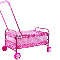 rudra creations Foldable Cradle with Mosquito Net & Wheels, Baby Swing Crib Bassinet image 3