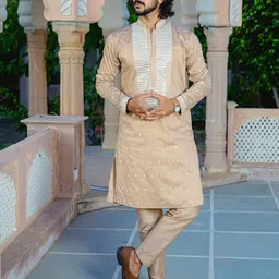 Be Desi Embroidered Regular Sequinned Kurta with Pyjamas image 1