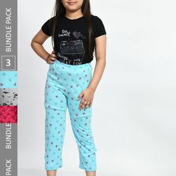 BAESD Girls Pack Of 3 Printed Cotton Cropped Lounge Pants-image-85