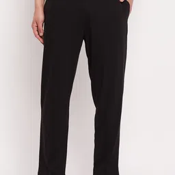 Hypernation Men Black Solid Cotton Lounge Pants-image-30