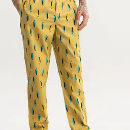 Snitch Yellow Men Printed Cotton Lounge Pants-image-38