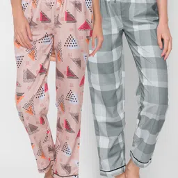 FashionRack  Women Pack of 2Grey & Beige Printed Cotton Lounge Pants-picture-24
