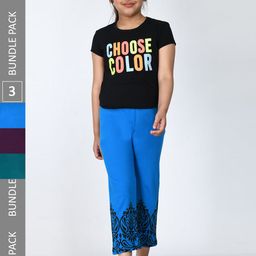 IndiWeaves Girls Pack Of 3 Printed Cotton Lounge Pants-image-59