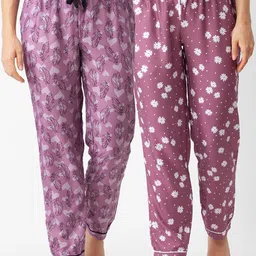 FashionRack Women Pack Of 2 Pink & White Printed Cotton Lounge Pants-picture-32