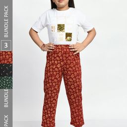 BAESD Girls Pack Of 3 Conversational Printed Pure Cotton Lounge Pants-image-92