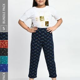 BAESD Girls Pack Of 5 Printed Pure Cotton Mid-Rise Lounge Pants-image-98