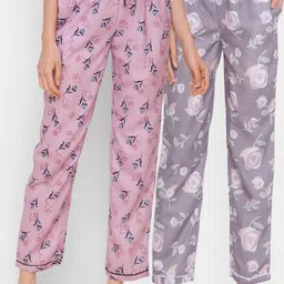FashionRack Women Grey & Pink Pack of 2 Printed Lounge Pants-picture-7