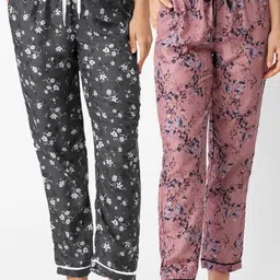 FashionRack Women Pack of 2 Grey & Pink Printed Lounge Pants-picture-22