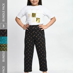 BAESD Girls Pack Of 3 Conversational Printed Pure Cotton Lounge Pants-image-90