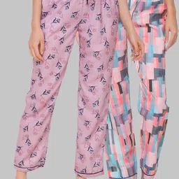 FashionRack Pack of 2 Pink Printed Cotton Lounge Pants-picture-28