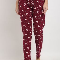 Kanvin Women Maroon Printed Cotton Lounge Pants-image-70