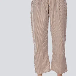 CIERGE Women Brown Striped Linen Lounge Pants-image-69