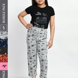 BAESD Girls Pack Of 5 Conversational Printed Pure Cotton Lounge Pants-image-72