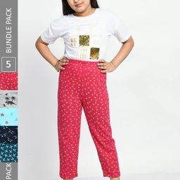 BAESD Girls Pack Of 5 Printed Pure Cotton Lounge Pants-picture-45