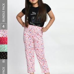 BAESD Girls Mid-Rise Pack Of 4 Printed Pure Cotton Lounge Pants-image-9