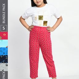 BAESD Girls Pack Of 5 Conversational Printed Pure Cotton Lounge Pants-image-96