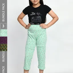 BAESD Girls Pack Of 3 Printed Pure Cotton Lounge Pants-34