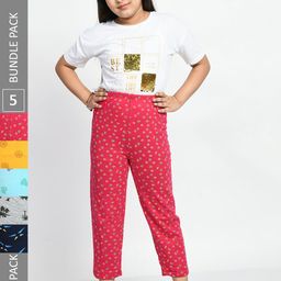 BAESD Girls Pack Of 5 Printed Pure Cotton Lounge Pants-image-112