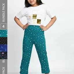 BAESD Girls Pack Of 4 Printed Cotton Lounge Pants-57