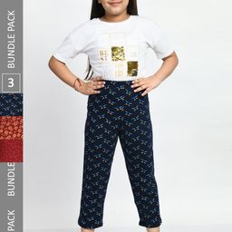 BAESD Girls Pack of 3 Printed Cotton Lounge Pants-image-83