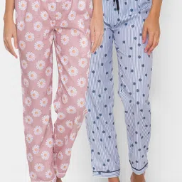 FashionRack Women Pack Of 2 Pink & Grey Printed Lounge Pants-picture-21