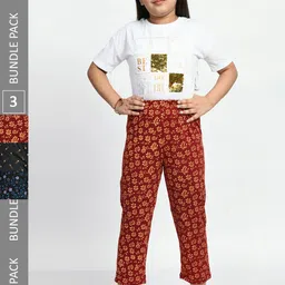 BAESD Girls Pack Of 3 Pure Cotton Conversational Printed Lounge Pants-image-29