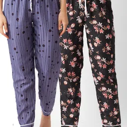 FashionRack Women Pack of 2 Blue & Black Printed Lounge Pants-picture-14