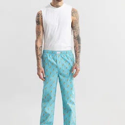 Snitch Blue Men Printed Cotton Lounge Pants-image-85