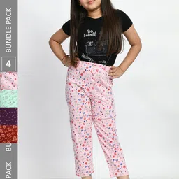 BAESD Girls Pack Of 4 Conversational Printed Pure Cotton Lounge Pants-image-93