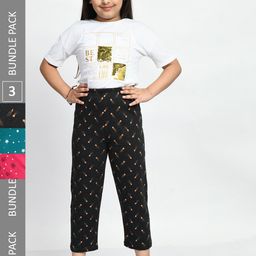 BAESD Girls Pack Of 3 Conversational Printed Pure Cotton Lounge Pants-image-89