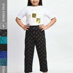 BAESD Girls Pack Of 5 Conversational Printed Pure Cotton Lounge Pants-image-99