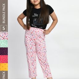BAESD Girls Pack Of 5 Conversational Printed Pure Cotton Lounge Pants-image-98