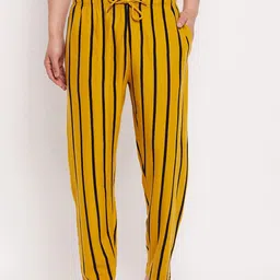 Hypernation Men Mustard Yellow Striped Cotton Lounge Cotton-image-95