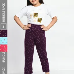 BAESD Girls Pack of 3 Printed Pure Cotton Lounge Pants-picture-45