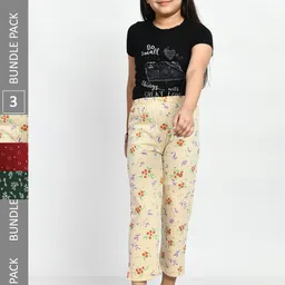 BAESD Girls Pack Of 3 Printed Pure Cotton Mid-Rise Lounge Pants-picture-7