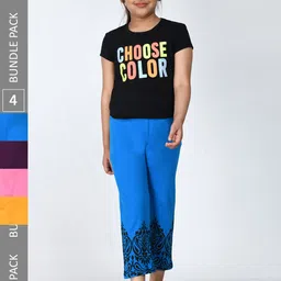 IndiWeaves Girls Pack Of 4 Printed Cotton Lounge Pants-picture-24