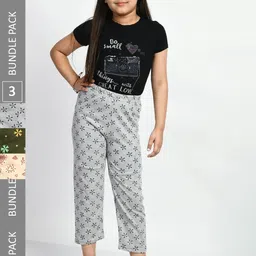 BAESD Girls Pack Of 3 Printed Pure Cotton Mid-Rise Lounge Pants-39
