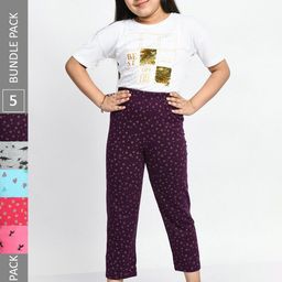 BAESD Girls Pack Of 5 Conversational Printed Pure Cotton Lounge Pants-image-47