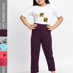 BAESD Girls Pack Of 5 Printed Pure Cotton Lounge Pants-picture-41