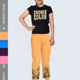 IndiWeaves Girls Set of 4 Cotton Ethnic Motifs Printed Lounge Pants-image-32