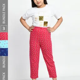 BAESD Girls Pack Of 3 Printed Pure Cotton Lounge Pants-picture-11