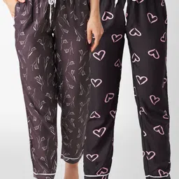 FashionRack Women Pack of 2 Brown & Black Printed Lounge Pants-picture-28
