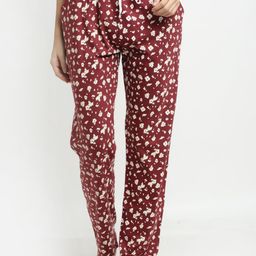 Kanvin Women Maroon Printed Cotton Lounge Pants-image-94